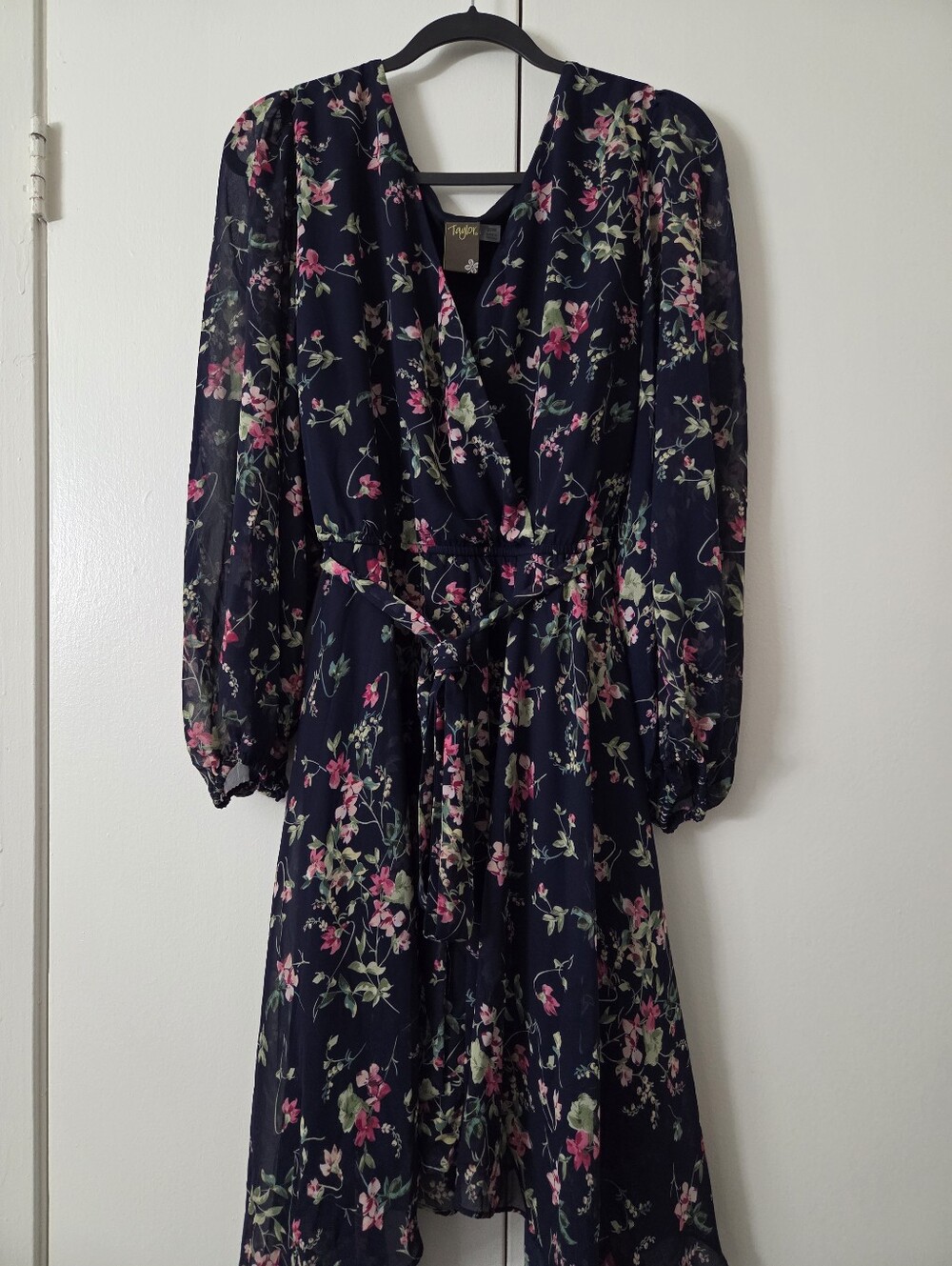 TAYLOR 20W Taylor Navy Floral Wrap Dress with Pink Blossoms - Picture 2 of 4
